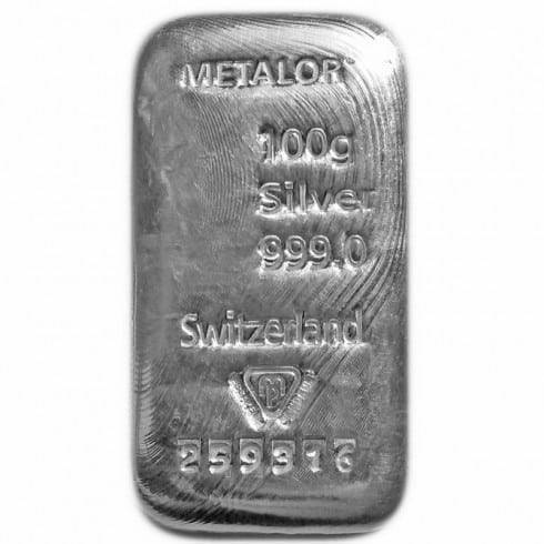 metalor 100 grams silver bar